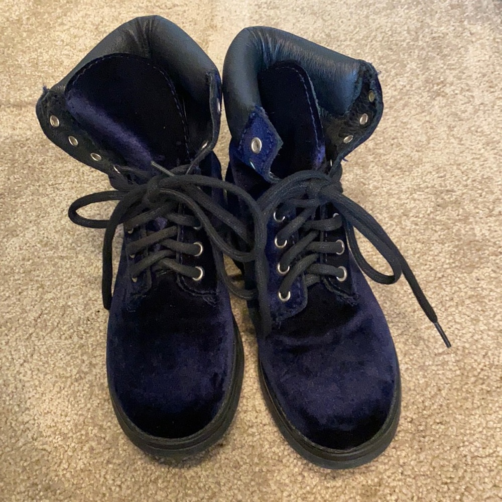 Steve Madden combat boots blue velvet
